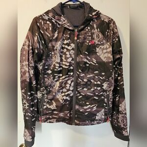 New Balance Running Jacket Women's Black Camo Full Zip Hooded Windbreaker Size M